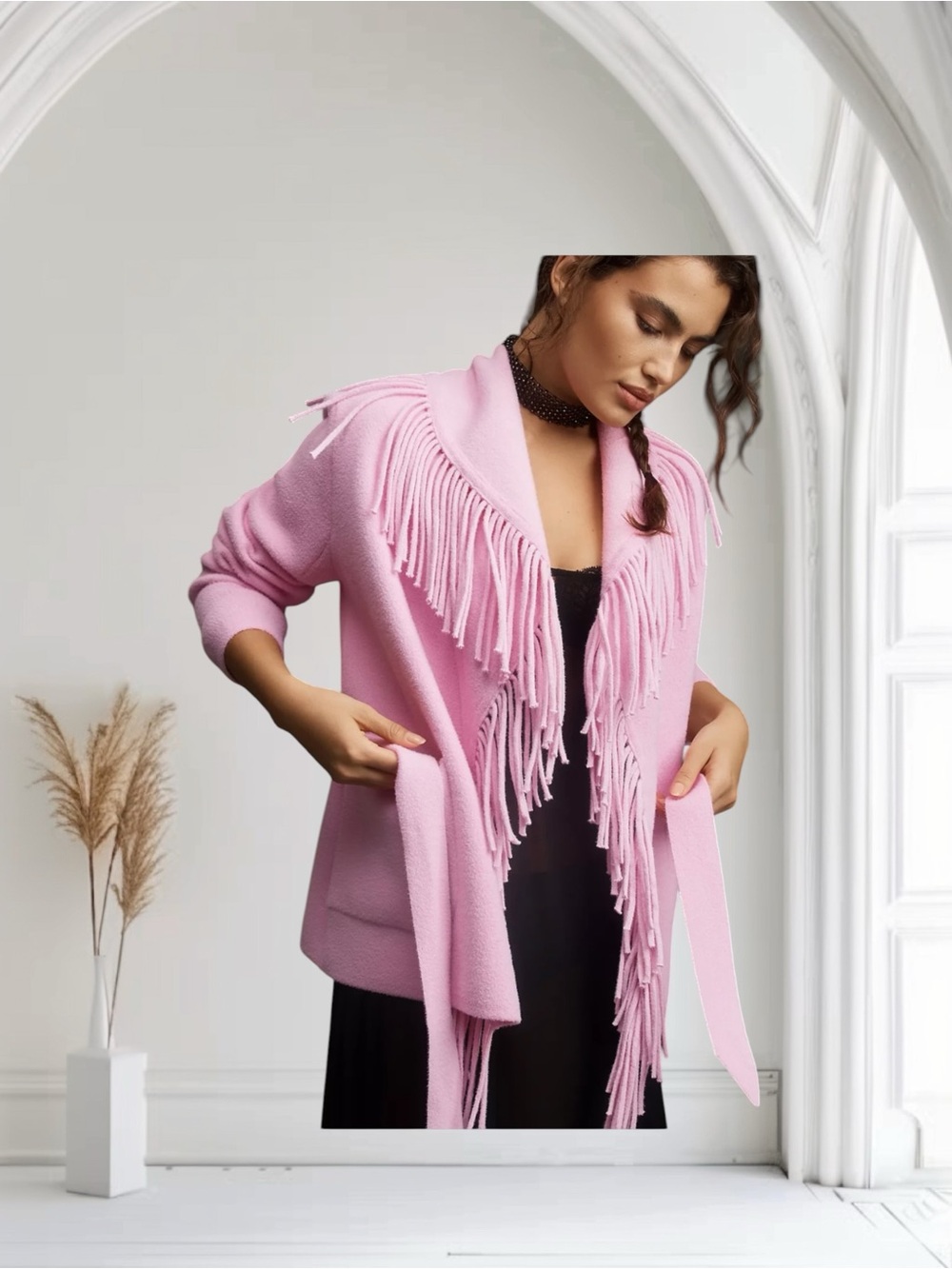 Brand new with tag

NVLT Fringe Tie-Waist Knit Jacket sz XL